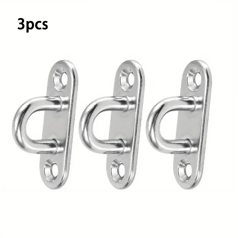 5-Piece Heavy-Duty Stainless Steel Eye Plate Hooks - Wall & Ceiling Mount, U-Boat Design For Garage Hammocks And More Qme 3pcs