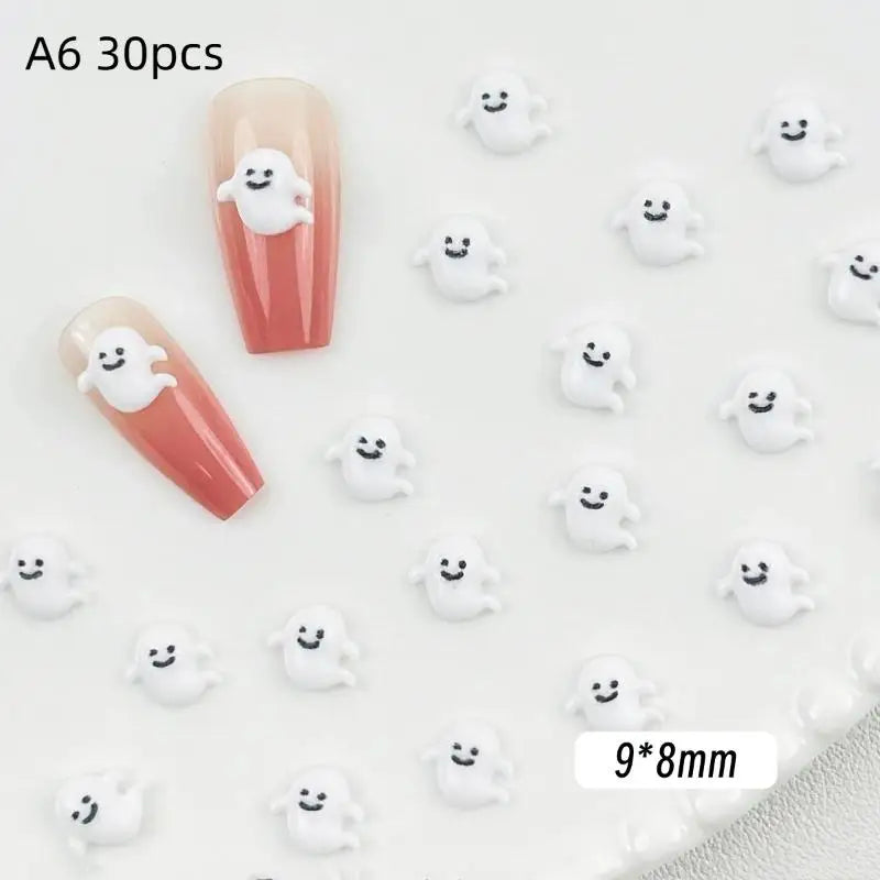 Halloween Nail Art Decorations Black Bat Spider Design Autumn Charms Qme A6 30pcs