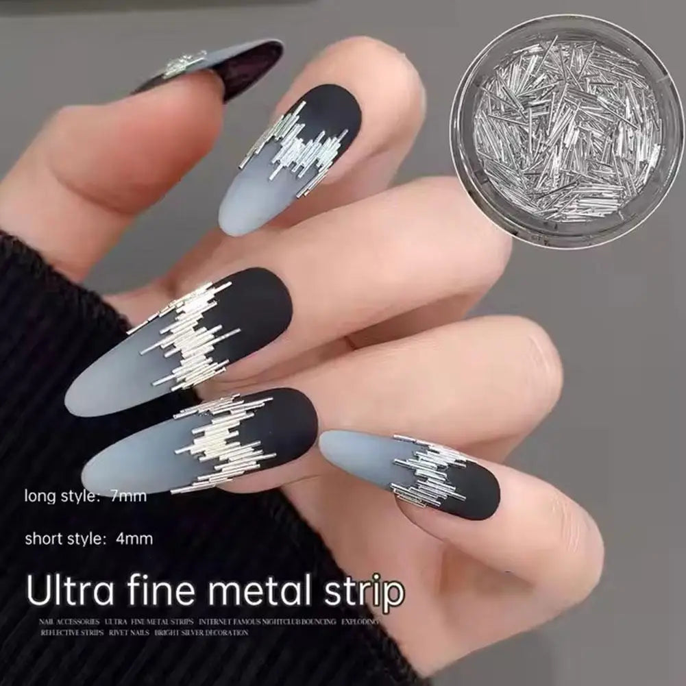 High Gloss Silver Metal Strip Nail Art Decorations Reflective Silk 3D Decorations Metal Shinny Nails Accessories Manicu Art Qme
