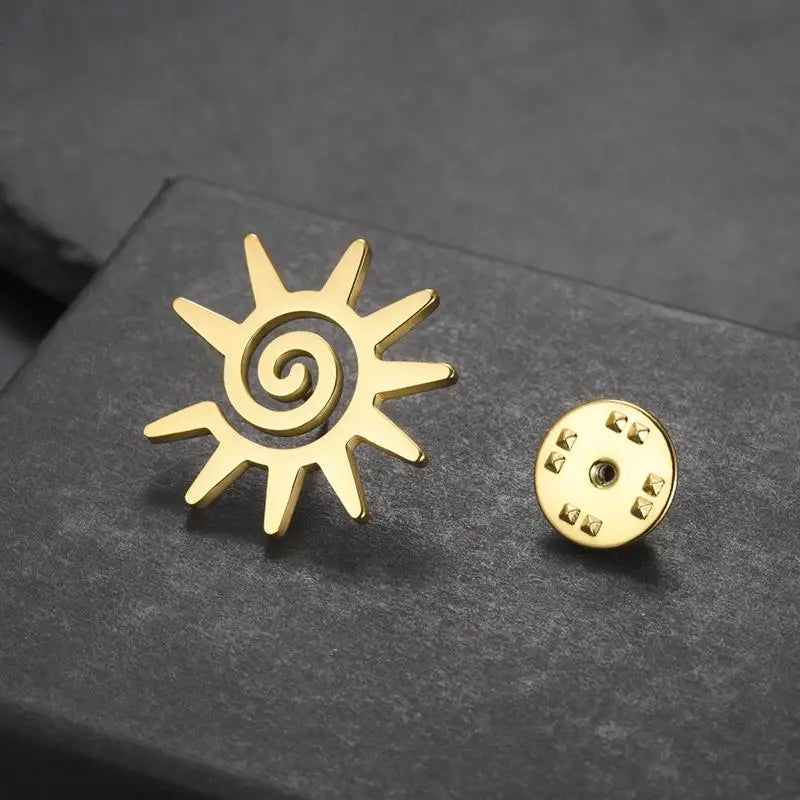 Stainless Steel Sun Brooch Lapel Pin for Women Trendy Suit Badge Accessory Backpack Fashion Essentials Qme