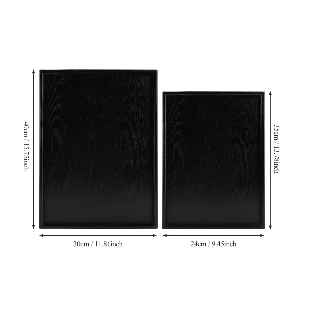 Black Wooden Serving Tray Rectangle Solid Wood Food Tea Coffee Tray for Kitchen Dining Table Decor Accessories Qme
