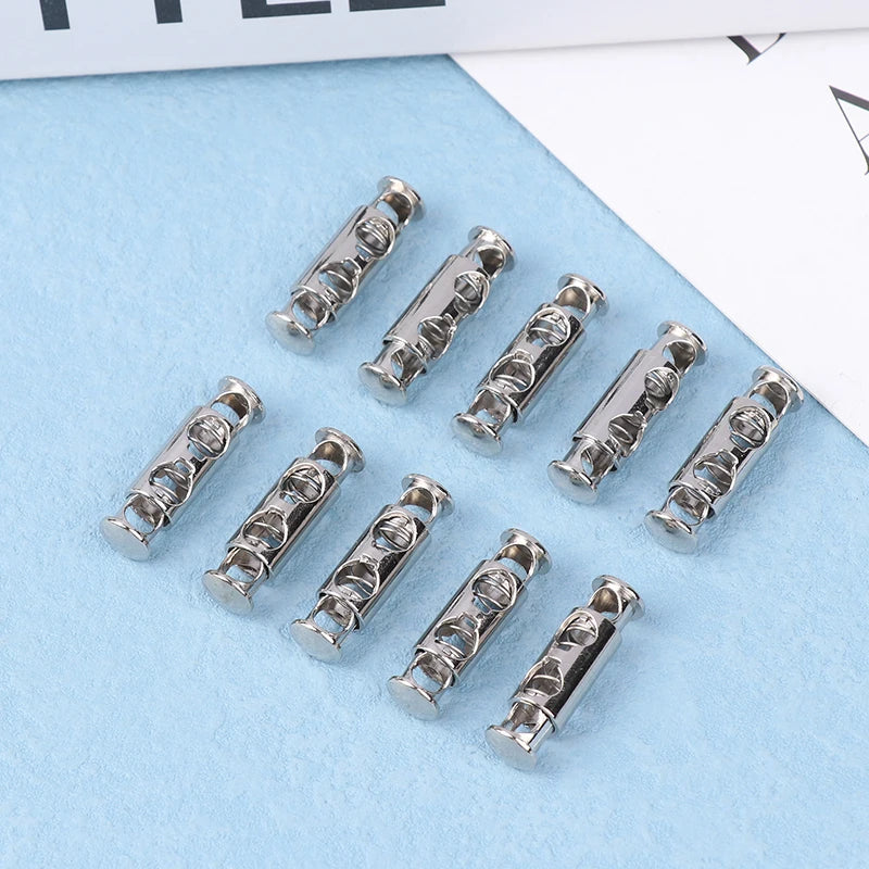 10Pcs Metal Double Hole Head Spring Buckle Cord Lock Elastic Adjustment Buckles Tightening Fasteners Locks Sewing Tools Qme