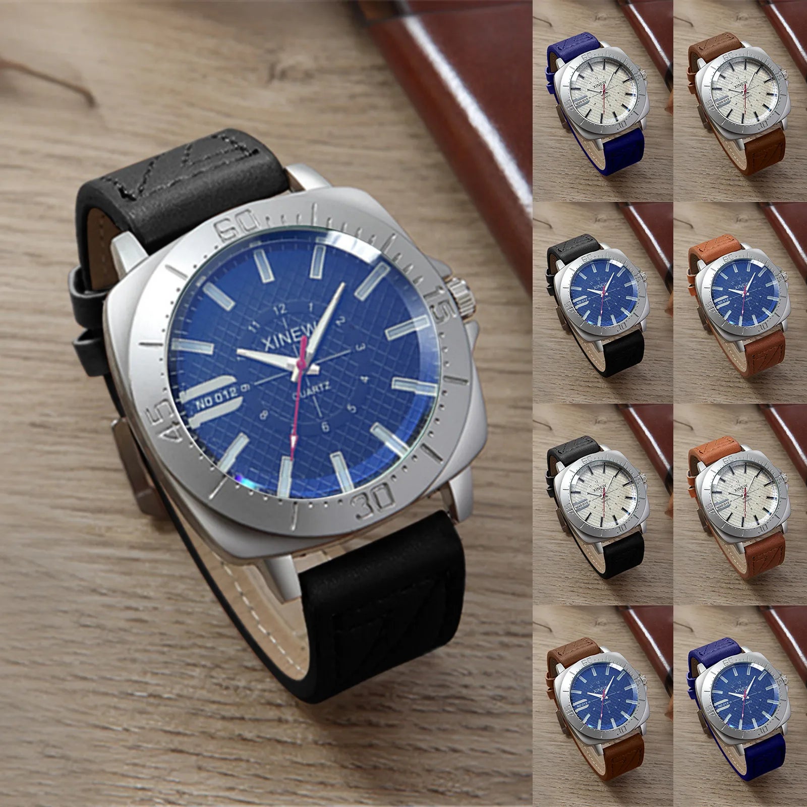Male Hig-end Fashion Simple Business Leather Band Strap Glass Minimalist Round Dial Versatile Daily Outgoing Quartz Wrist Watch Qme