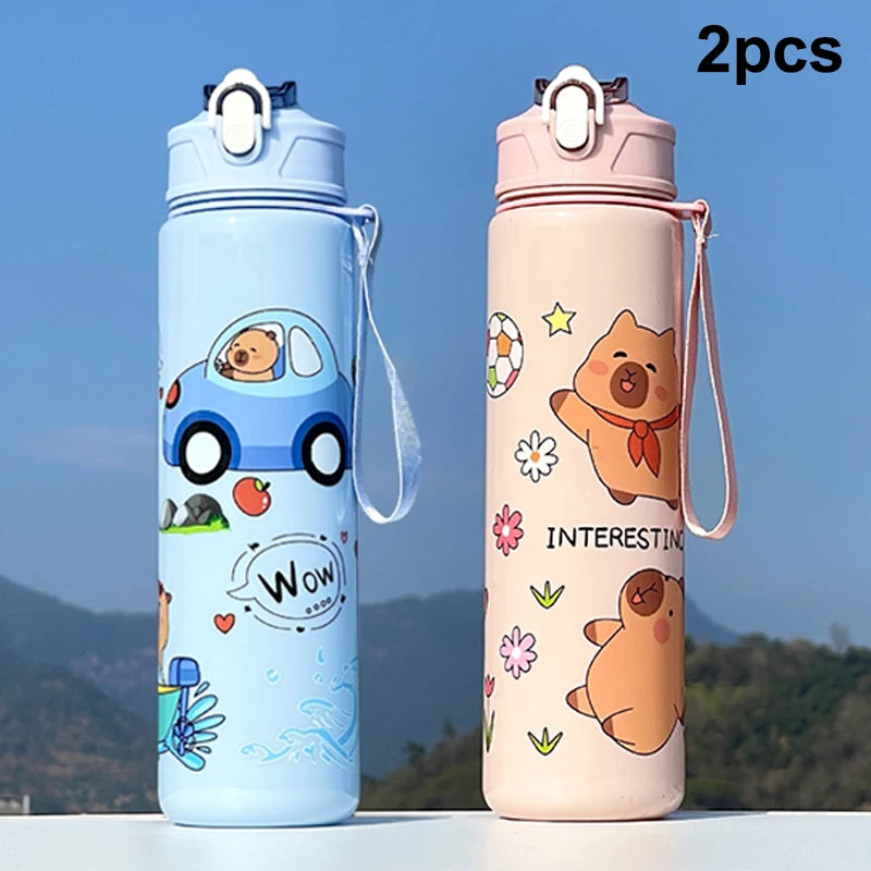 Cartoon Capybara Water Bottle Plastic Cup Portable Large Capacity Qme B1