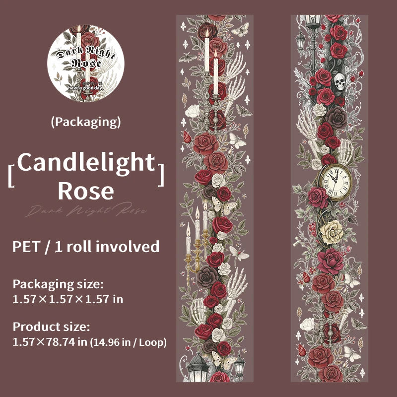 1Roll Halloween Gothic Rose Skeleton Washi Tape for Scrapbooking DIY, Journal Decoration, Phone Case Notebook Decor Qme 1