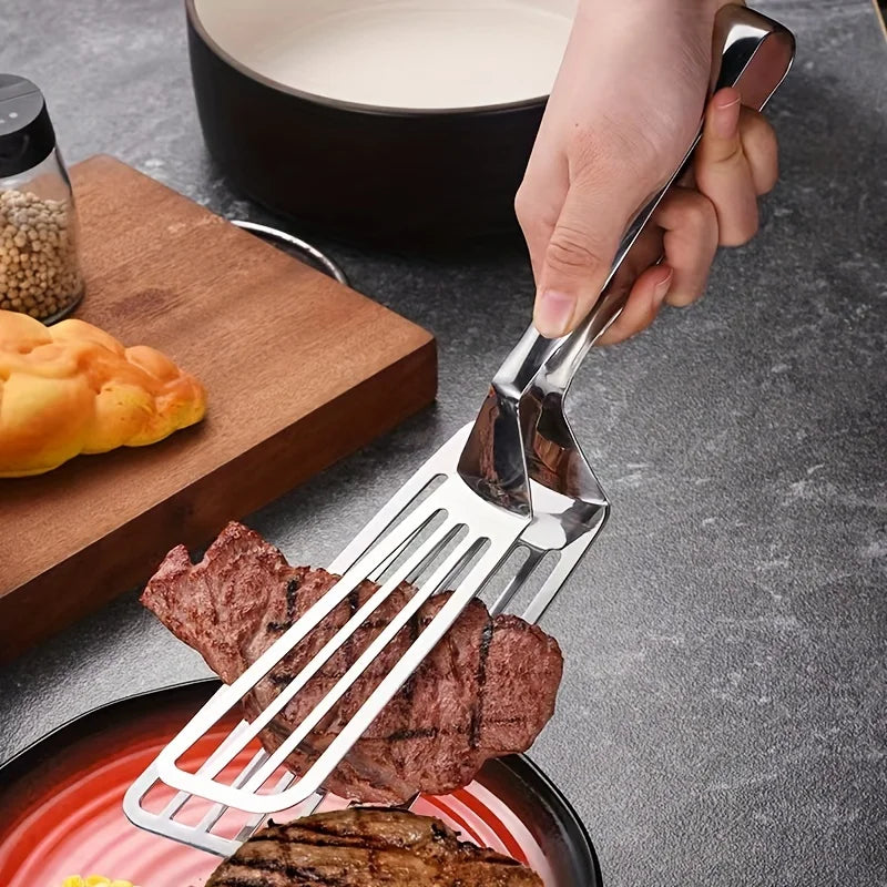 1pc Heavy-Duty Commercial & Home Kitchen Use - Stainless Steel Construction, Non-Slip Grip - Dual-Sided Spatula Qme