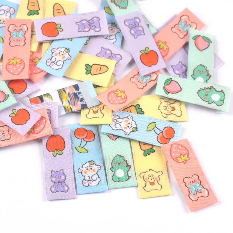 50Pcs Colorful Mixed Animal Fruit Embroidery Colth Labels Kid Garment Washable Care Tags Sewing Accessories Crafts DIY Supplies Qme