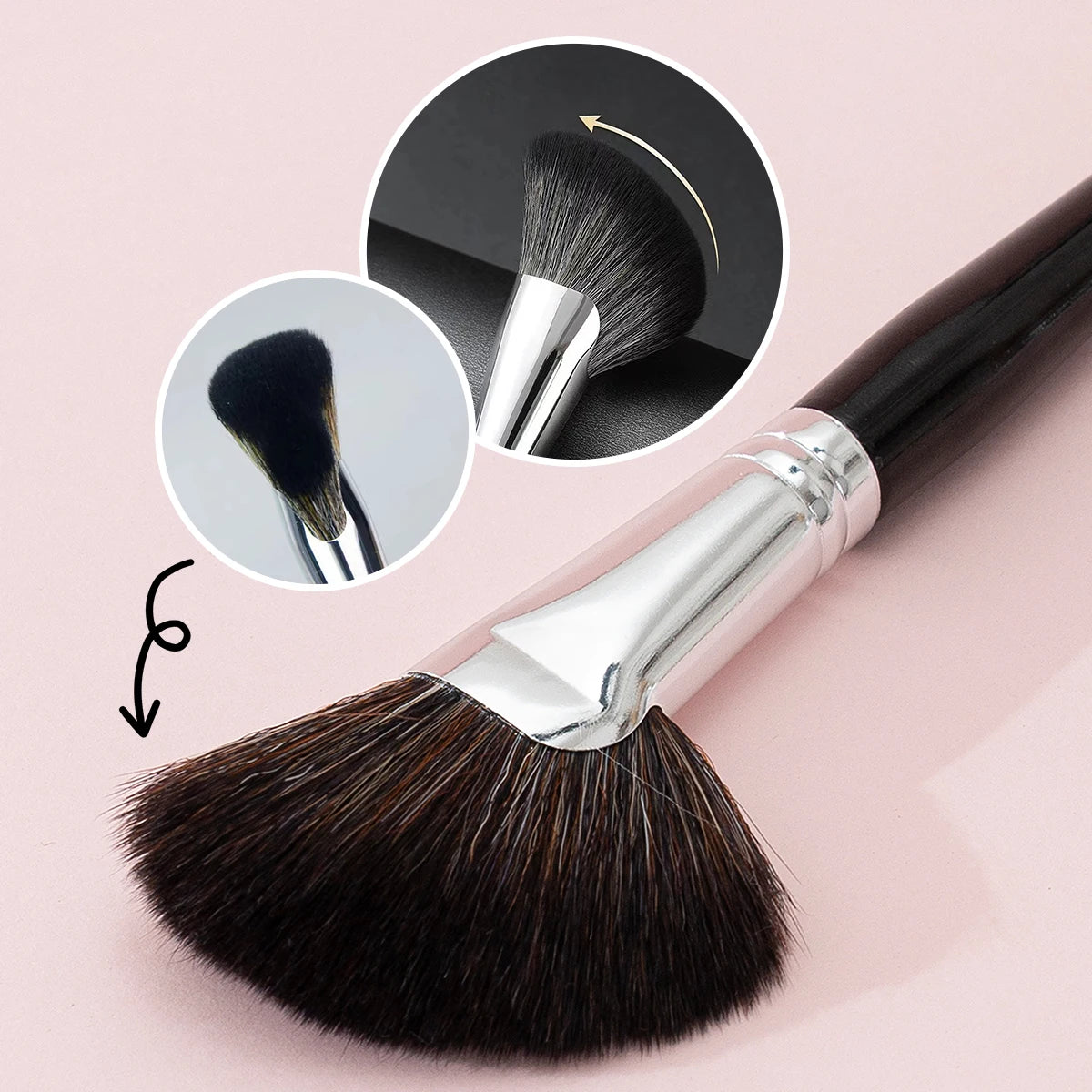 New sickle trimming brush, face side oblique angle shadow brush, face outline silhouette, one-pack fan makeup brush Qme