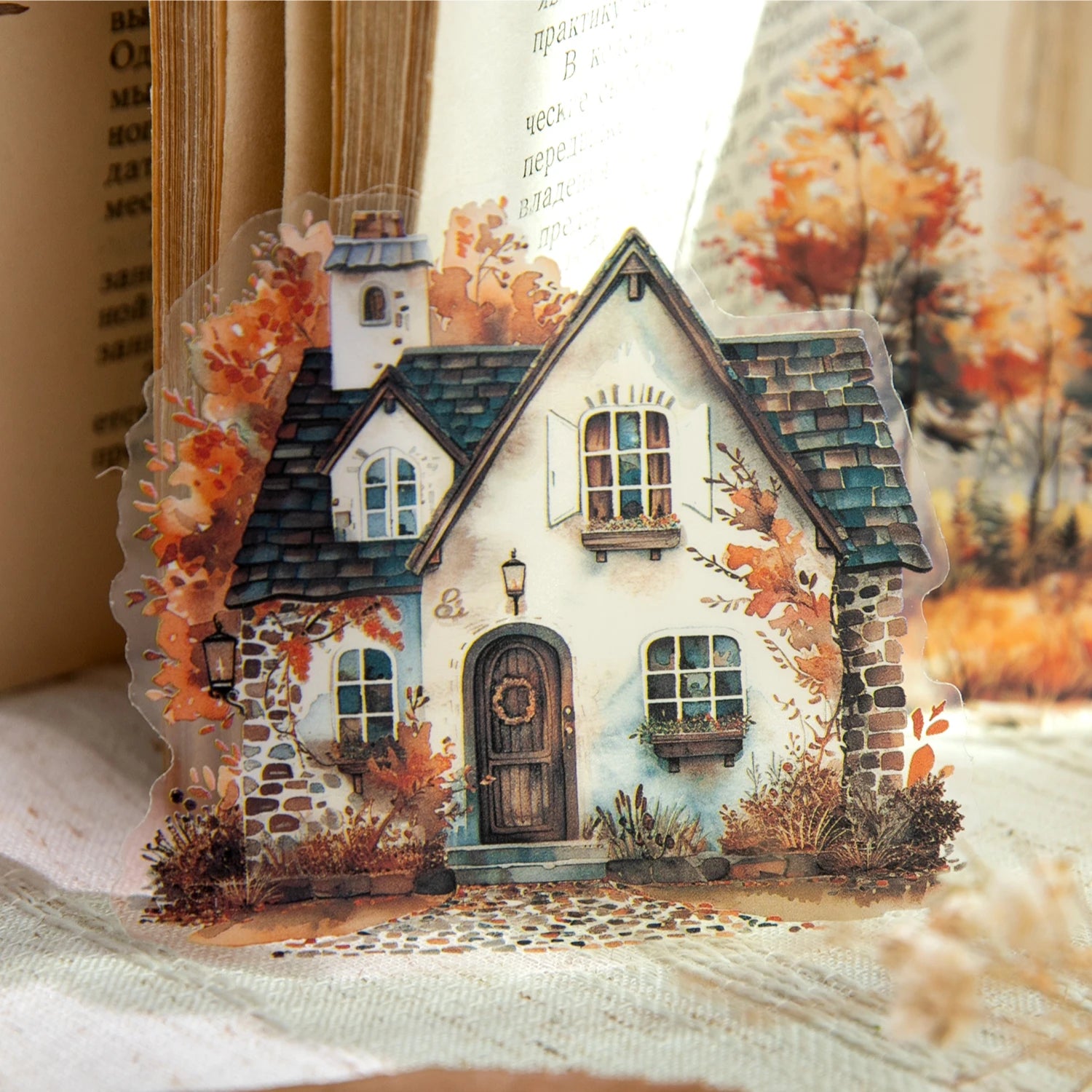30 Sheets Autumn Fall Leaves Theme PET Stickers for DIY Craft Scrapbooking Collage Guitar Phone Case Decoration Qme