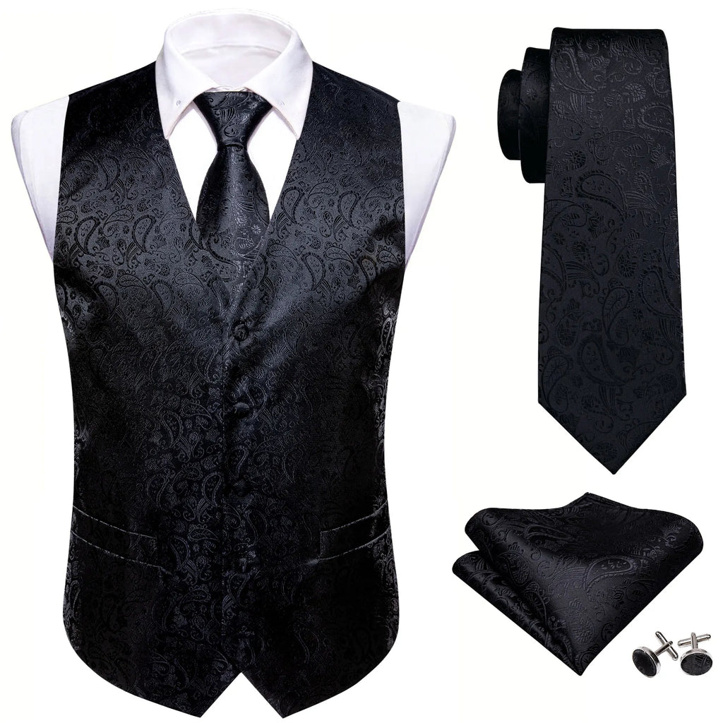 Men's Formal Black Purple Vest Tie Hanky Cufflinks Ideal Dress Qme