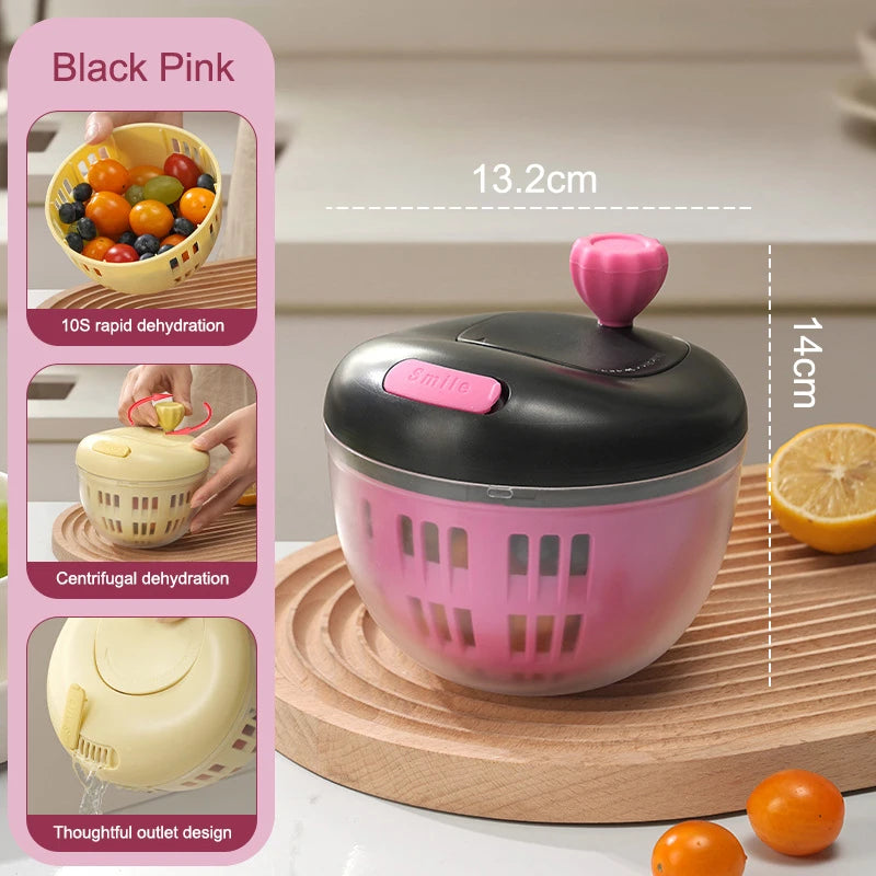 Household Salad Dryer Spinner Vegetable Dehydrator Multi-function Qme Rose red