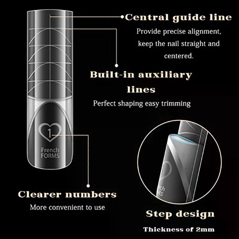 French Dual Forms 15 Sizes Clear Reusable Nail Extension Gel Tip Qme