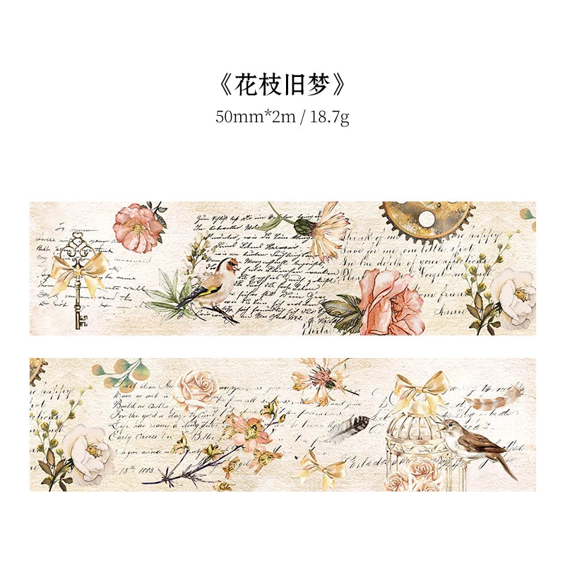 TIANZI 30mm/50mm*2m Vintage Plant Masking Washi Tape Flowers Sticker Aesthetics Diy Scrapbooking Sticker School Supplies Qme H