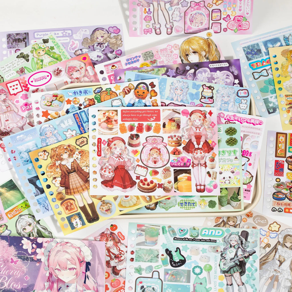 TIANZI 20/40 Sheets Anime Cartoon Die Cut Stickers Book Cute Handmade Scrapbooking Phone Material Stickers for Handbooks Qme