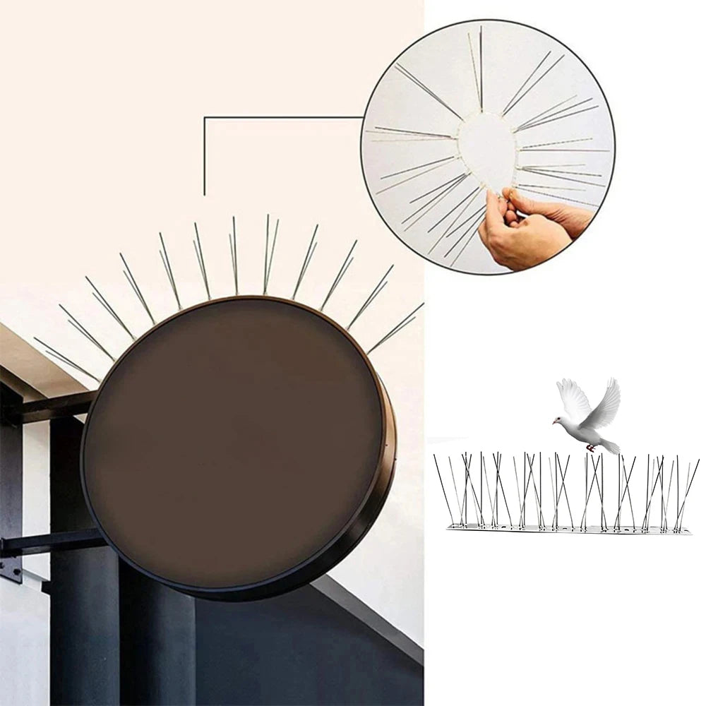 Stainless Steel Pigeon Spikes Bird Repeller Deterrent Traps Anti-bird Repellent Pest Control Garden Balcony Thorn Nail Kit Qme