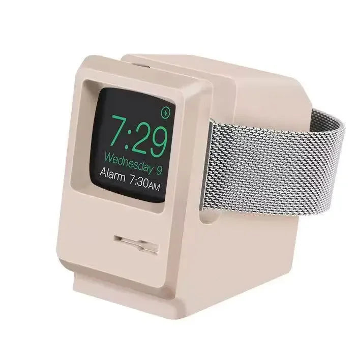 Desktop Holder For Apple Watch Ultra Charger Stand Retro Computer Pattern Charging Base for iWatch 10 9 8 7 6 5 4 3 SE Silicone Qme 0365Pink