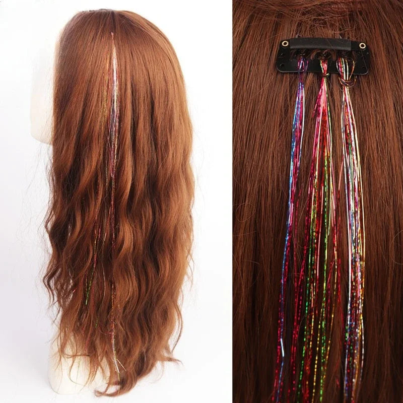 Fairy Hair Tinsel Strands Glitter Sparkle Hair Streaks Shiny Synthetic Hair Extensions For Party Cosplay Daily Hair Decor Qme