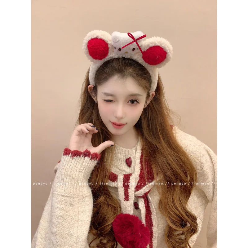 Hello Kitty Sweet Cartoon Headband Cute Bow Versatile Hair Accessory Qme
