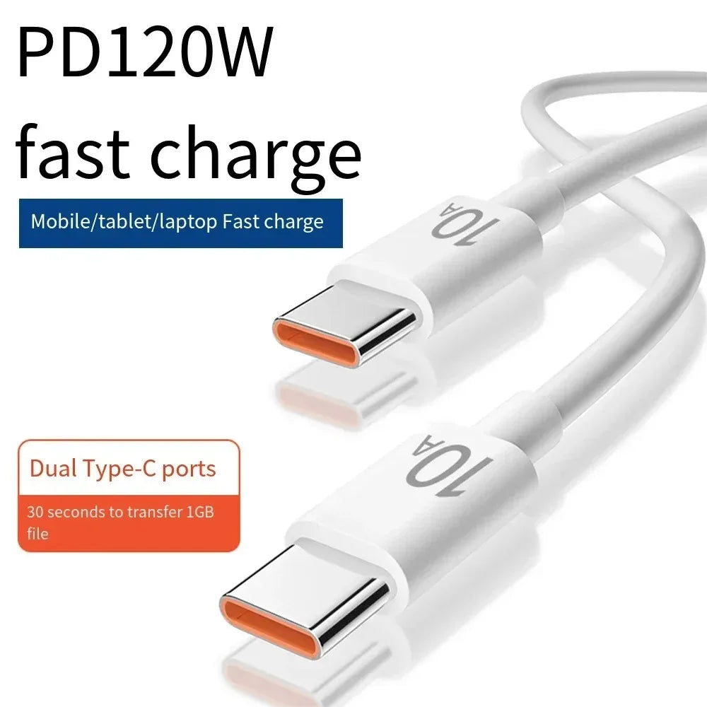 120W 10A Dual USB-C To Type C Fast Charging Cable Data Transmission Line For iPhone Samsung Huawei 0.25/1/1.5/2/3m Quick Cable Qme