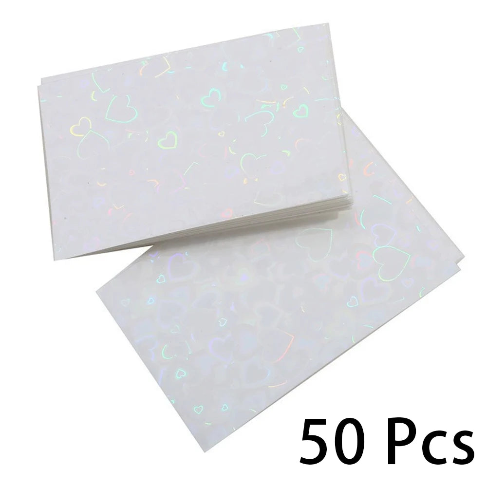 50Pcs Heart Bling Photocard Sleeves,Glitter Laser Card Protector Holder Photo Card Films Cards Protector Photo Cards Protective Qme white