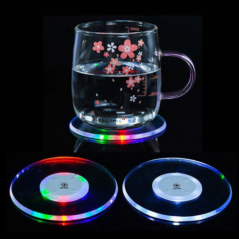 LED Coaster Acrylic Bar Cocktail Flash Base Mats Crystal Ultra-thin Qme