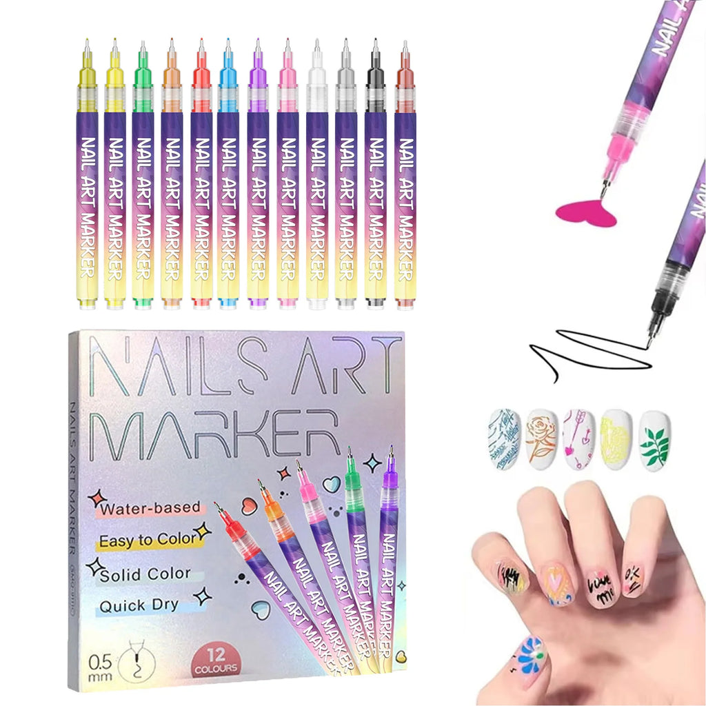 12pcs/Set Nail Art Graffiti Pen DIY Nail Art Painting Pens Abstract Lines Fine Design Multi-Color Drawing Nail Painting Tools Qme