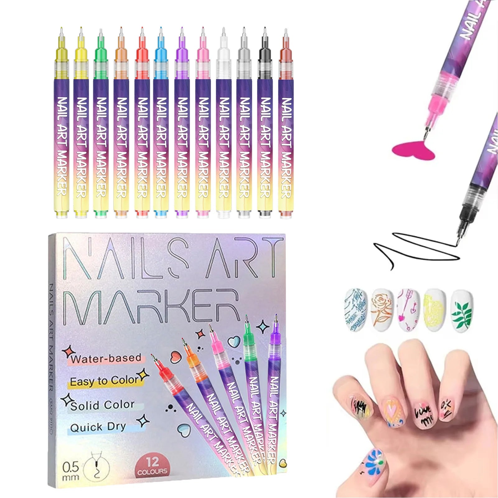 12pcs/Set Nail Art Graffiti Pen DIY Nail Art Painting Pens Abstract Lines Fine Design Multi-Color Drawing Nail Painting Tools Qme