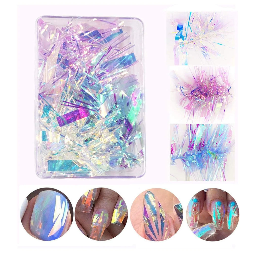 4 Gradient Aurora Cellophane Nail Stickers Mirror Design Broken Glass Qme