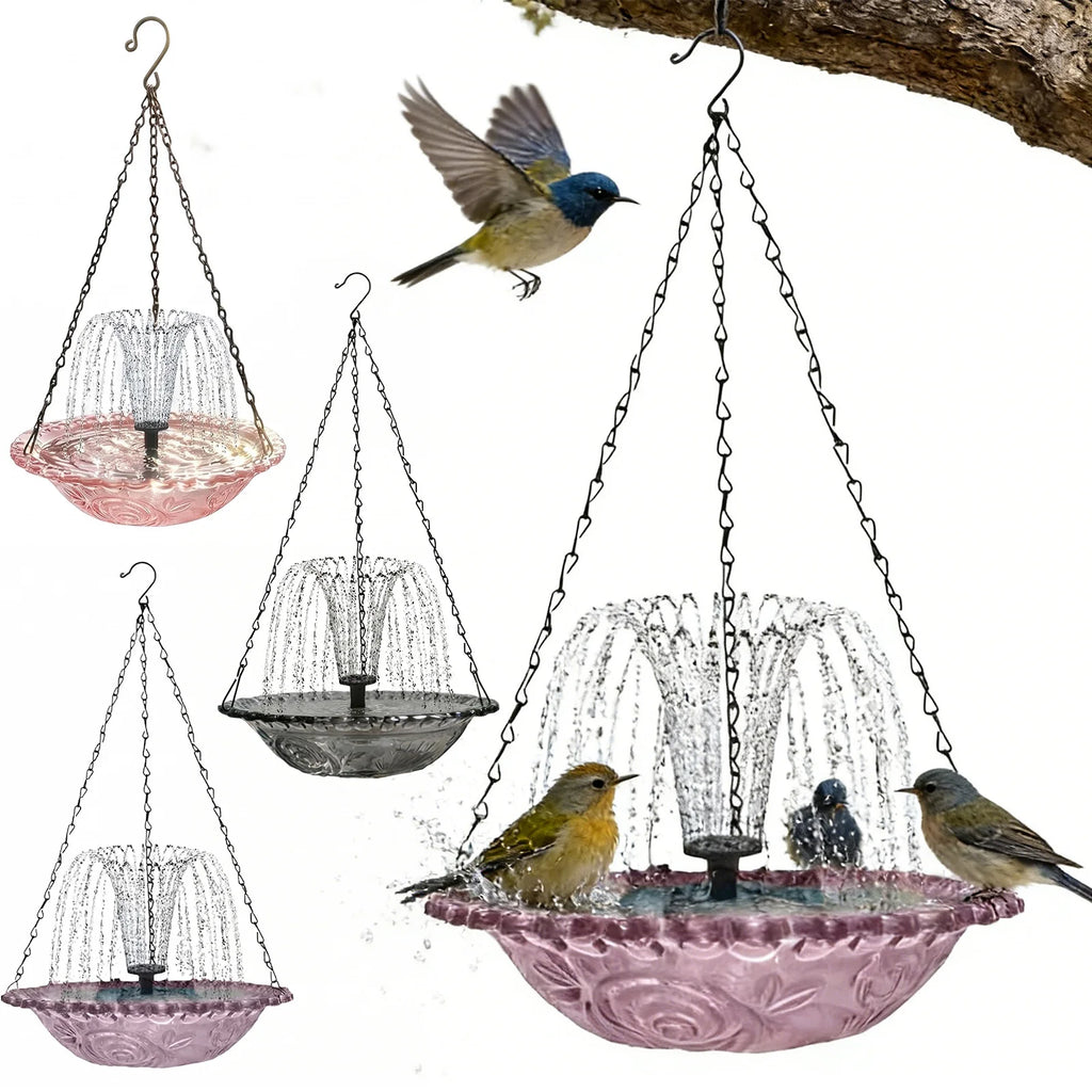 Bird Bath Bowl with Solar Powered Pump Wildlife Feeder Hanging Solar Bird Bath Fountain for Outdoor Garden Backyard Patio Lawn Qme