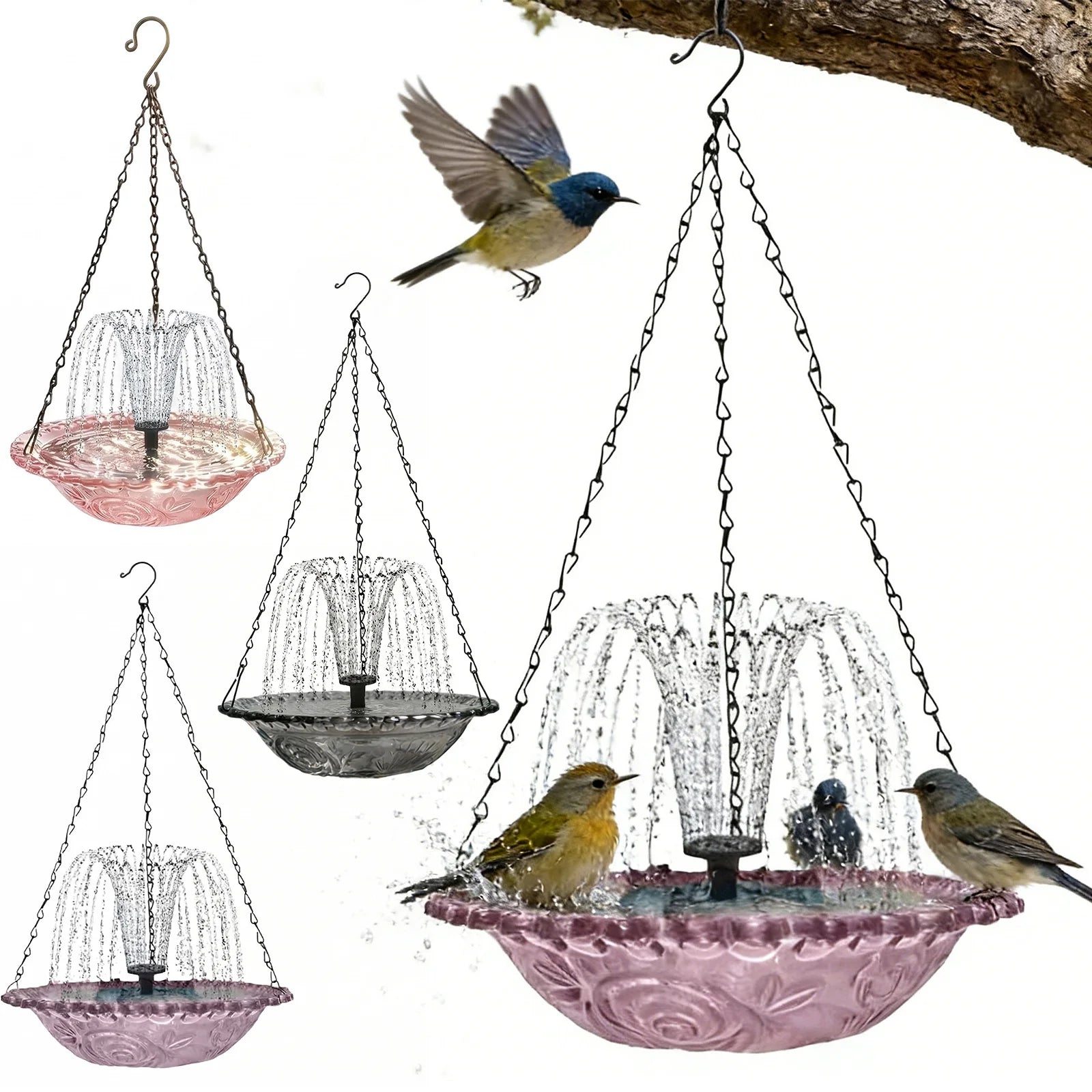 Bird Bath Bowl with Solar Powered Pump Wildlife Feeder Hanging Solar Bird Bath Fountain for Outdoor Garden Backyard Patio Lawn Qme