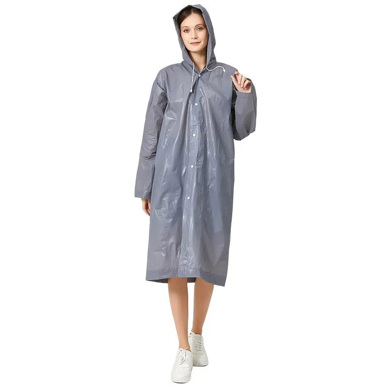 Adult Solid Color Button Raincoat with Hooded Waterproof Windproof Eva Thickened Whole Body One-piece Raincoat Home Essential Qme Gray One Size