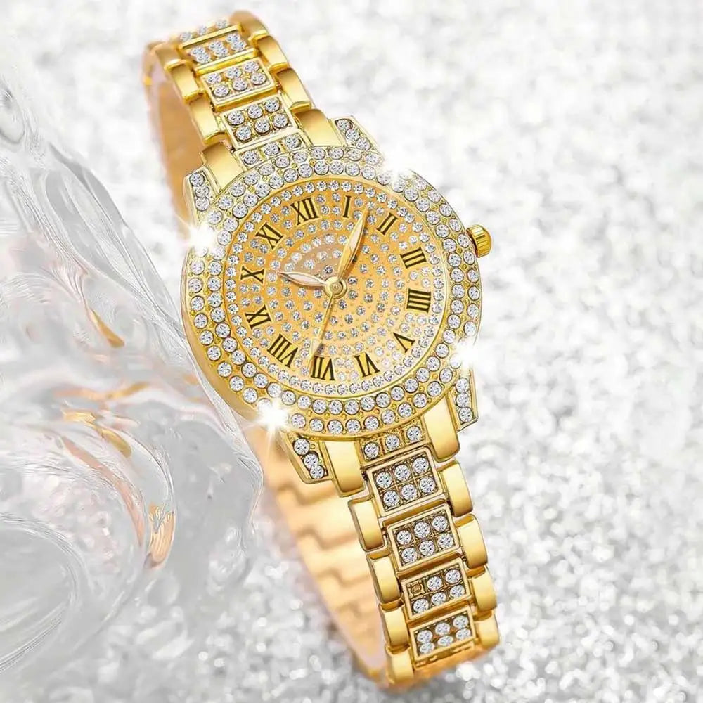 Golden full diamond Roman dial women's watch heart opening bracelet infinite symbol bracelet with fine diamond arrangement Qme
