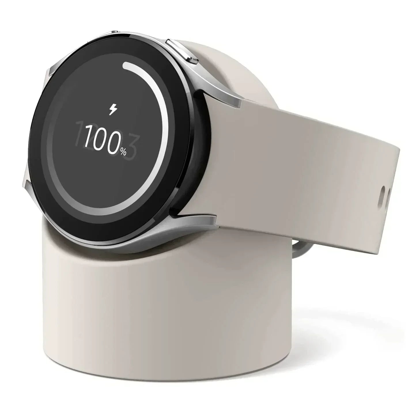 Compatible with Samsung Galaxy Watch 7 6 5 Charger Stand 40 44 46mm Galaxy Watch 5Pro Charger silicone Stand Charging base Qme Beige
