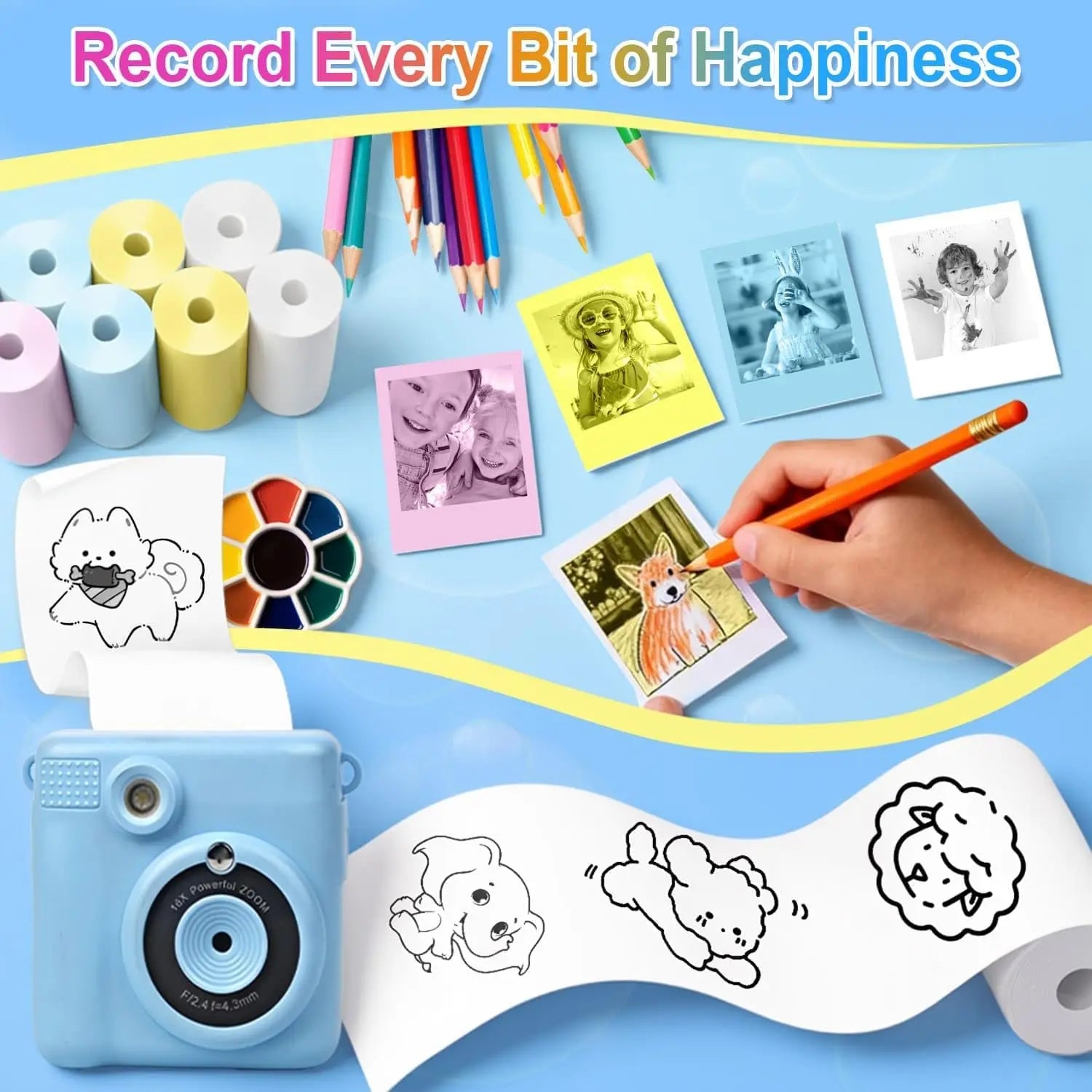 Kids Camera Paper Roll, Kids Instant Refill Paper, 4 Color Portable Thermal Printing Camera Photo Paper Rolls 57*25mm Qme