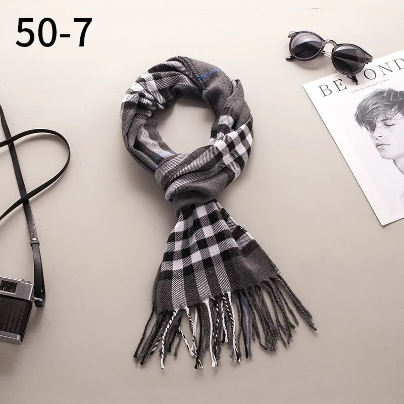 Imitation Cashmere Warm Scarf Women Winter Men Shawl Plaid Female Qme rt3 One Size >8Y