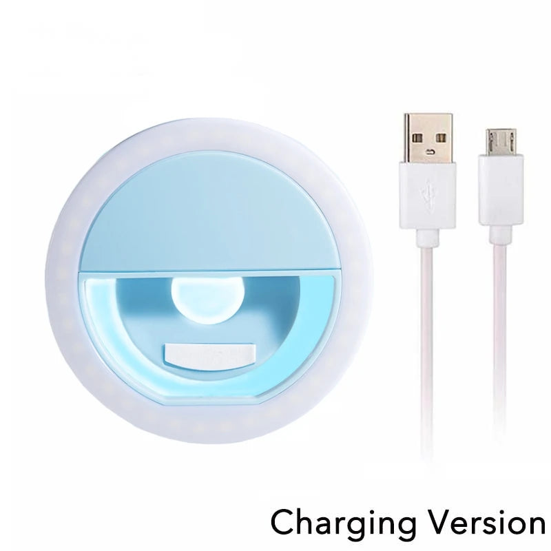 Portable Charge Phone Lens Lamp Led Selfie Ring Light Adjustable 3 Level Brightness Phone Fill Light For Samsung Xiaomi iPhone Qme Blue