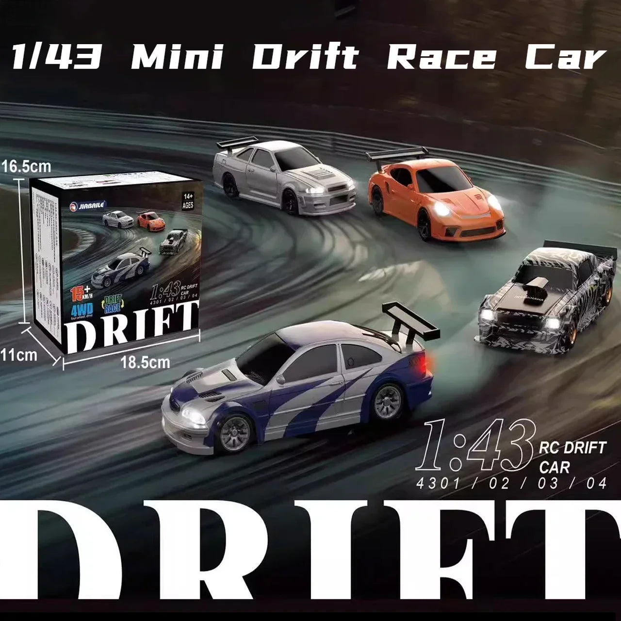 2.4G RC Drift Car 1/43 4WD Remote Control Car High Speed Four Wheel Drive Radio Controlled Mini Racing Car Model Boys Toys Gifts Qme