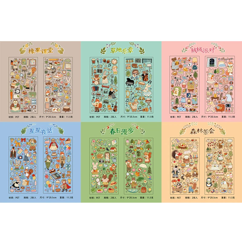 8 Sheets Cute Pets Theme PET Die-Cut Stickers for DIY Scrapbooking Guitar Phone Case Notebook Decoration Qme A