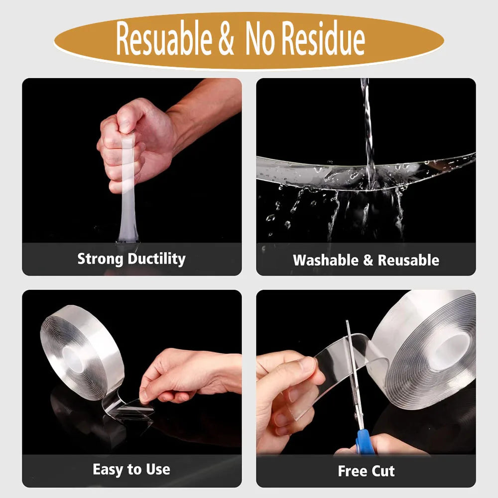 5cm Nano Tape Transparent Adhesive Tape Double-Side Super Strong Waterproof Glue for Home House Strip Heavy Duty Qme