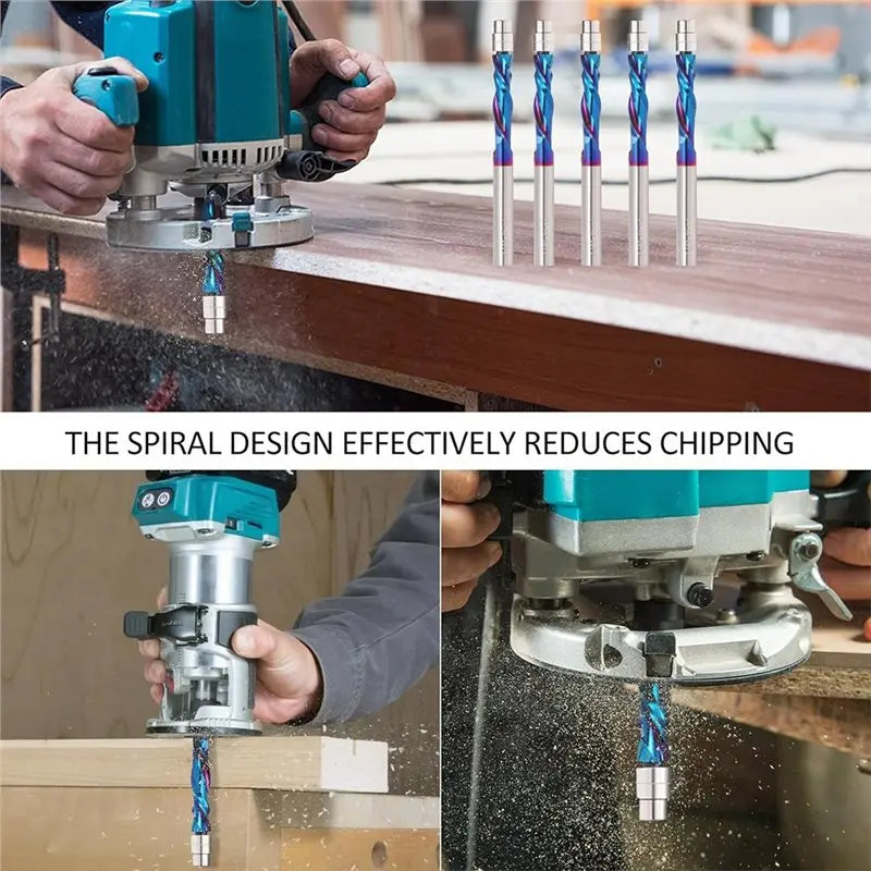 A02F-Up Down Cut Spiral Flush Trim Router Bit 2PCS, 1/4 Inch Shank 1 Inch Cutting Length Compression Qme