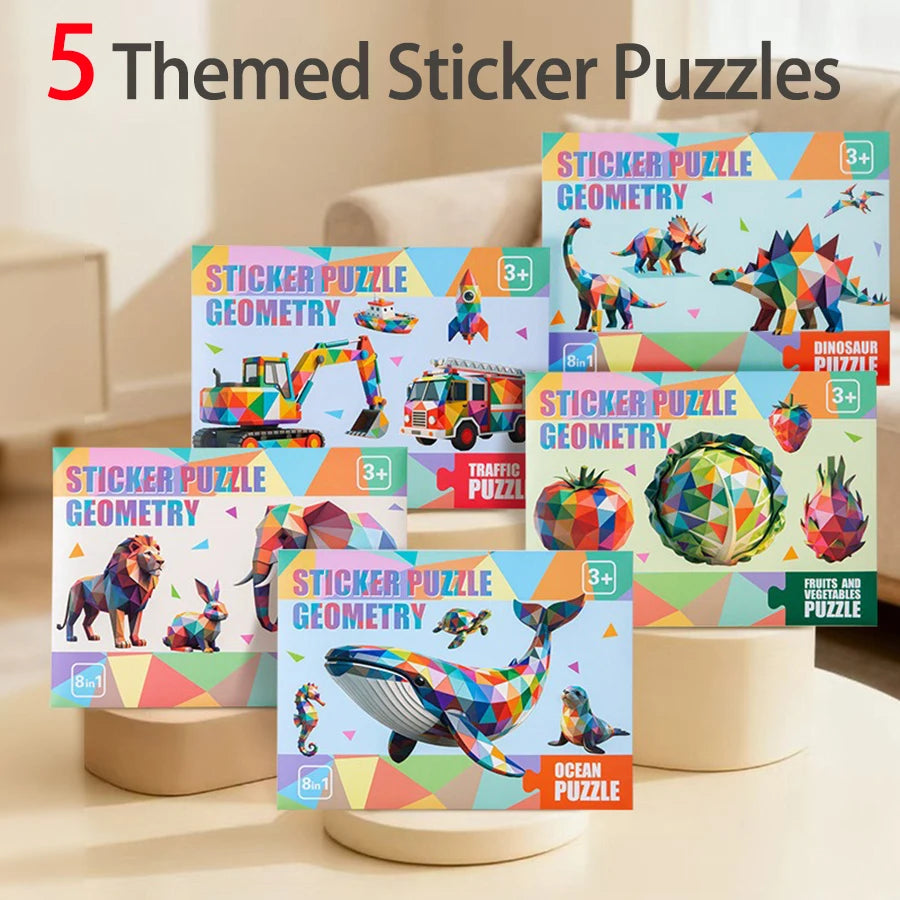 3D Puzzle Stickers DIY Craft Kits Animal Collage 5 Themes Back-to-School Gift Creative Educational 9-PCS Kit with Clips Qme