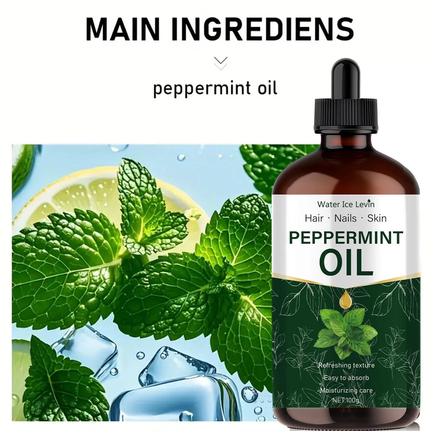 100g Peppermint Essential Oil, Extracted from Natural Plants, Hypoallergenic, Moisturizing Massage Oil Suitable for Men and Women, Hair, Diffusers, and Humidifiers Qme