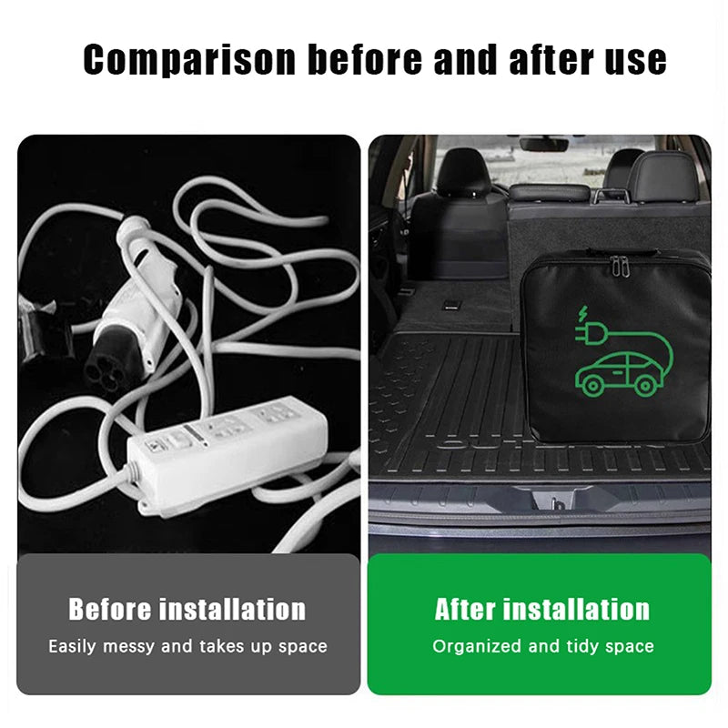 Electric Vehicle Charging Cable Bag Car Charger Storage Auto Trunk Qme