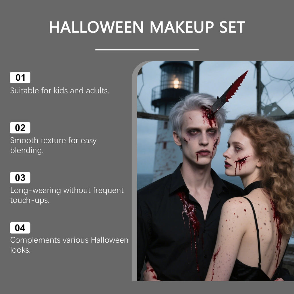 7-in-1 Halloween Makeup Set Realistic Face Body Paint Long Lasting SFX Kit For Cosplay Zombie Vampire Clown Costume Party Qme