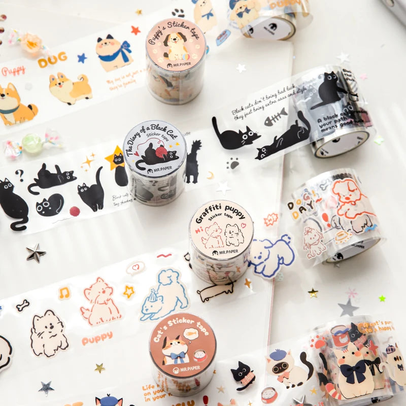 2m/Roll Cute and adorable pets Washi Tape Landscaping PET Masking Tapes Journal Collage Aesthetic DIY Cards Aesthetic Stationery Qme