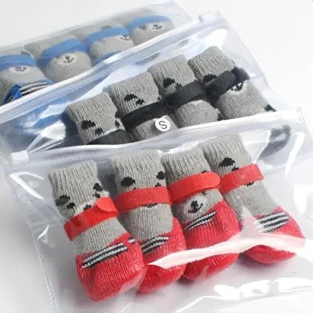 4Pcs/set Anti Slip Dog Socks with Straps Traction Control for Indoor Hardwood Floor Wear Pet Paw Protector for Small Dogs Qme