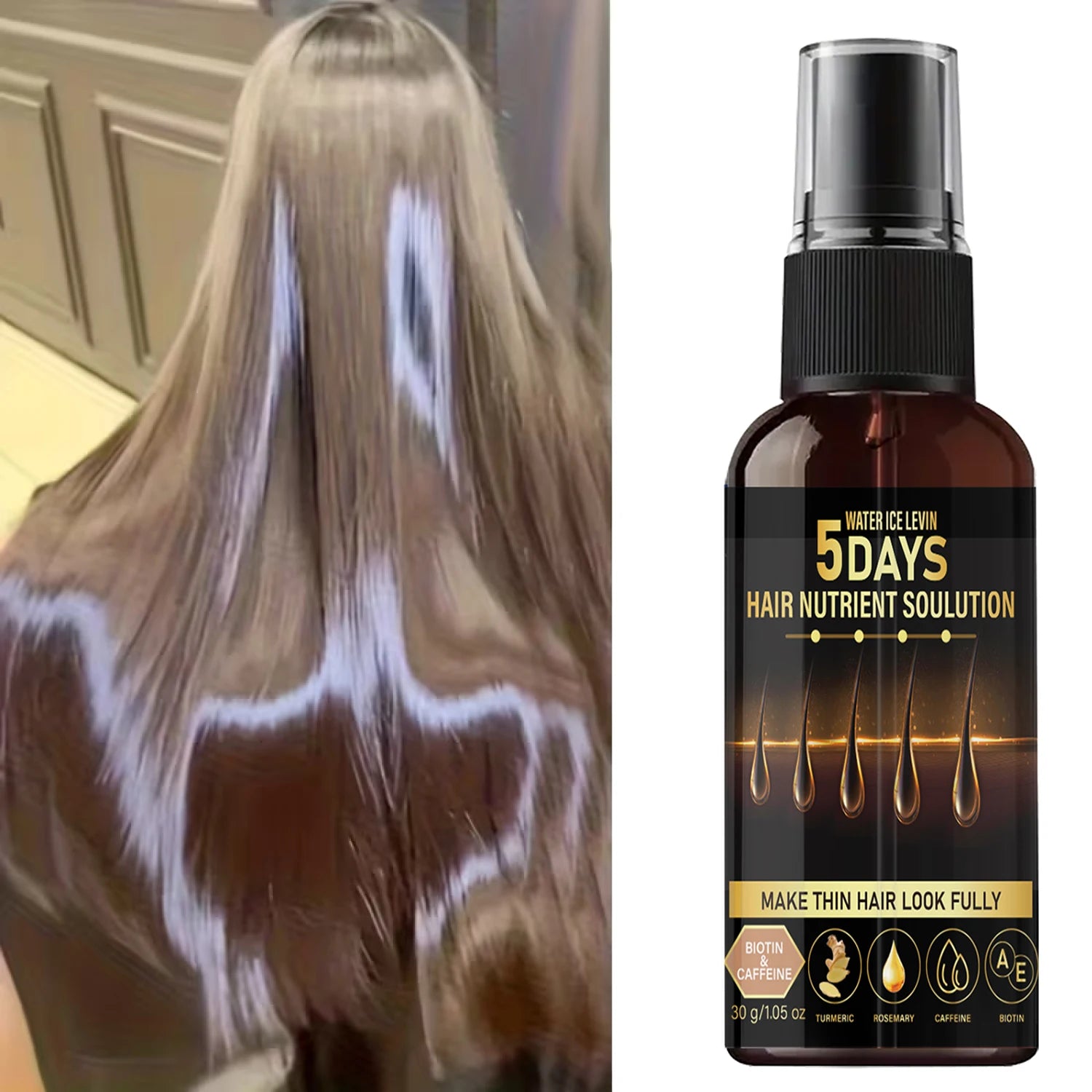 Biotin & Caffeine Hair Care Oil - Rosemary, Turmeric Infused, 5 Days Hair Nutrient Solution for Thicker Hair Qme