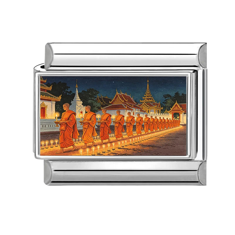 Floating Water Lanterns offer sacrifices Buddhist Lent Charms Italian Links Fit 9mm Bracelet Stainless Steel DIY Making Jewelrys Qme Style 16