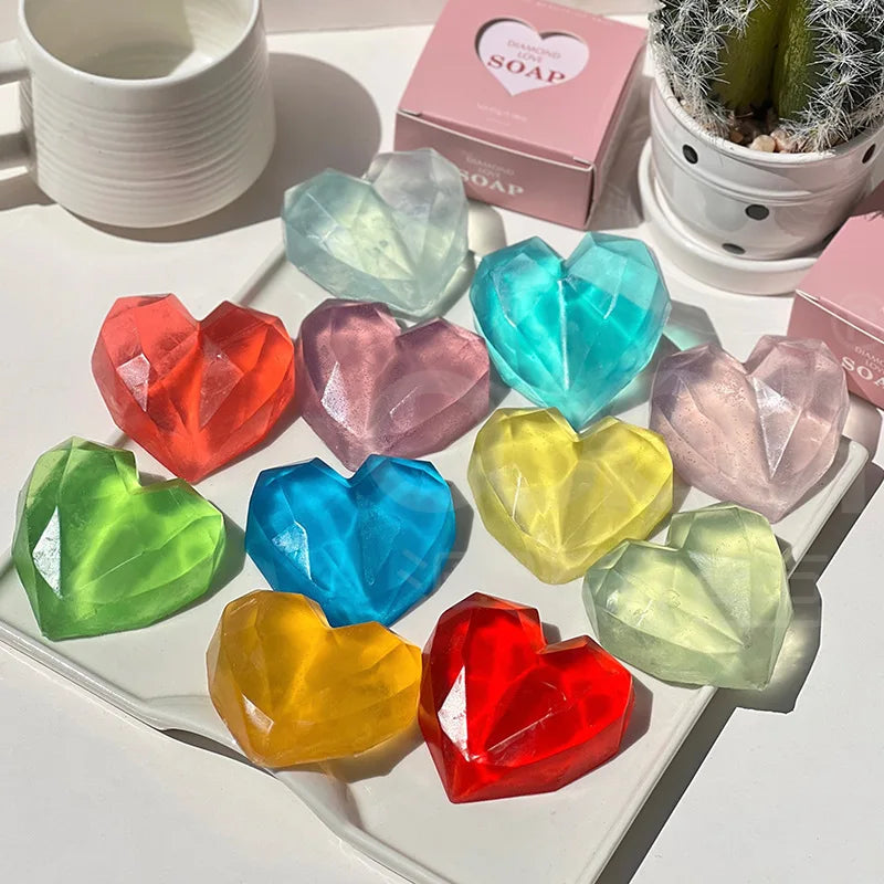 1/3/5pcs mix Diamond Heart Handmade Soap Wedding Gift Set Facial Soap with Chamomile Fragrance Essential Oil Soap Qme