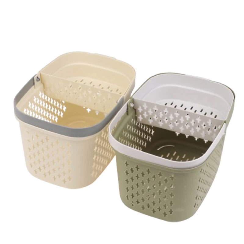Plastic Organizer Basket Handles Drainage Toiletry Bin Stackable Qme